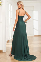 Load image into Gallery viewer, Mermaid Spaghetti Straps Dark Green Long Prom Dress with Beading