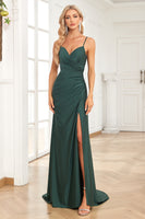 Load image into Gallery viewer, Mermaid Spaghetti Straps Dark Green Long Prom Dress with Beading