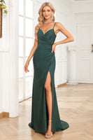 Load image into Gallery viewer, Mermaid Spaghetti Straps Dark Green Long Prom Dress with Beading