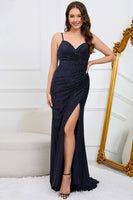 Load image into Gallery viewer, Mermaid Spaghetti Straps Dark Green Long Prom Dress with Beading