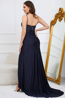 Load image into Gallery viewer, Mermaid Spaghetti Straps Dark Green Long Prom Dress with Beading