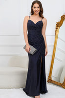 Load image into Gallery viewer, Mermaid Spaghetti Straps Dark Green Long Prom Dress with Beading