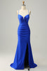 Load image into Gallery viewer, Mermaid Spaghetti Straps Royal Blue Long Prom Dress with Beading