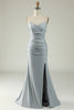 Load image into Gallery viewer, Mermaid Spaghetti Straps Grey Plus Size Prom Dress with Criss Cross Back