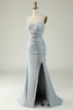 Load image into Gallery viewer, Mermaid Spaghetti Straps Grey Plus Size Prom Dress with Criss Cross Back
