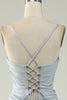 Load image into Gallery viewer, Mermaid Spaghetti Straps Grey Plus Size Prom Dress with Criss Cross Back