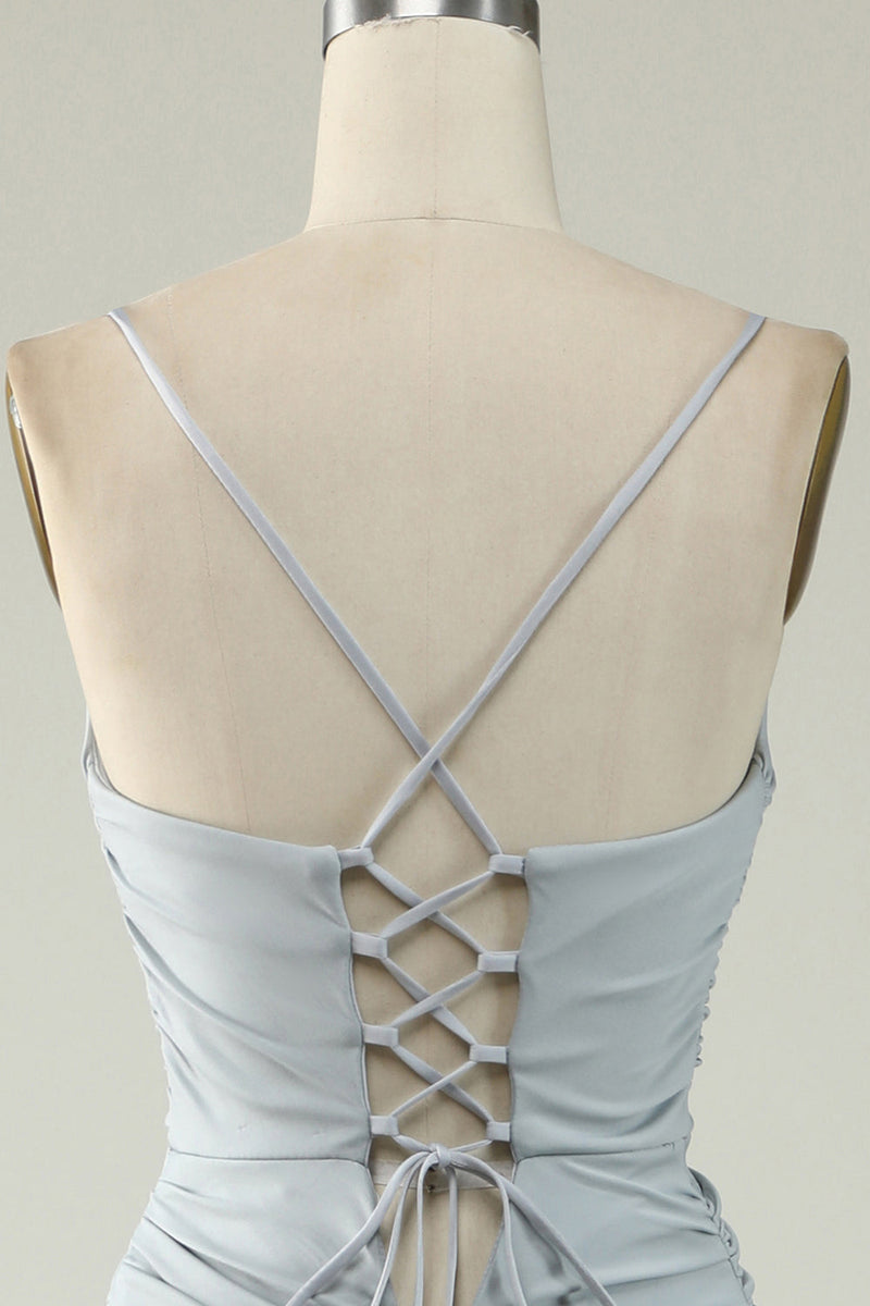 Load image into Gallery viewer, Mermaid Spaghetti Straps Grey Plus Size Prom Dress with Criss Cross Back