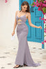 Load image into Gallery viewer, Mermaid Spaghetti Straps Grey Blue Long Prom Dress with Keyhole