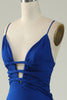 Load image into Gallery viewer, Mermaid Spaghetti Straps Royal Blue Plus Size Prom Dress with Criss Cross Back