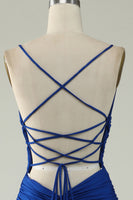 Load image into Gallery viewer, Mermaid Spaghetti Straps Royal Blue Plus Size Prom Dress with Criss Cross Back