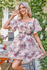 Load image into Gallery viewer, Dark Purple Off the Shoulder A Line Printed Cute Homecoming Dress