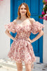 Load image into Gallery viewer, Dark Purple Off the Shoulder A Line Printed Cute Homecoming Dress