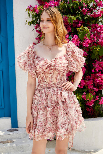 Dark Purple Off the Shoulder A Line Printed Cute Homecoming Dress