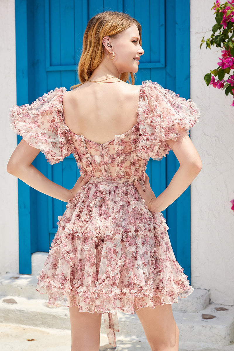 Load image into Gallery viewer, Dark Purple Off the Shoulder A Line Printed Cute Homecoming Dress