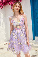 Load image into Gallery viewer, Purple Cute Corset Homecoming Dress with 3D Flowers
