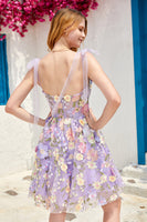 Load image into Gallery viewer, Purple Cute Corset Homecoming Dress with 3D Flowers