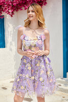 Load image into Gallery viewer, Purple Cute Corset Homecoming Dress with 3D Flowers