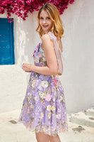 Load image into Gallery viewer, Purple Cute Corset Homecoming Dress with 3D Flowers