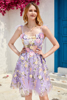 Load image into Gallery viewer, Purple Cute Corset Homecoming Dress with 3D Flowers