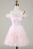 Load image into Gallery viewer, Cute A Line Off the Shoulder Pink Short Homecoming Dress with Flowers