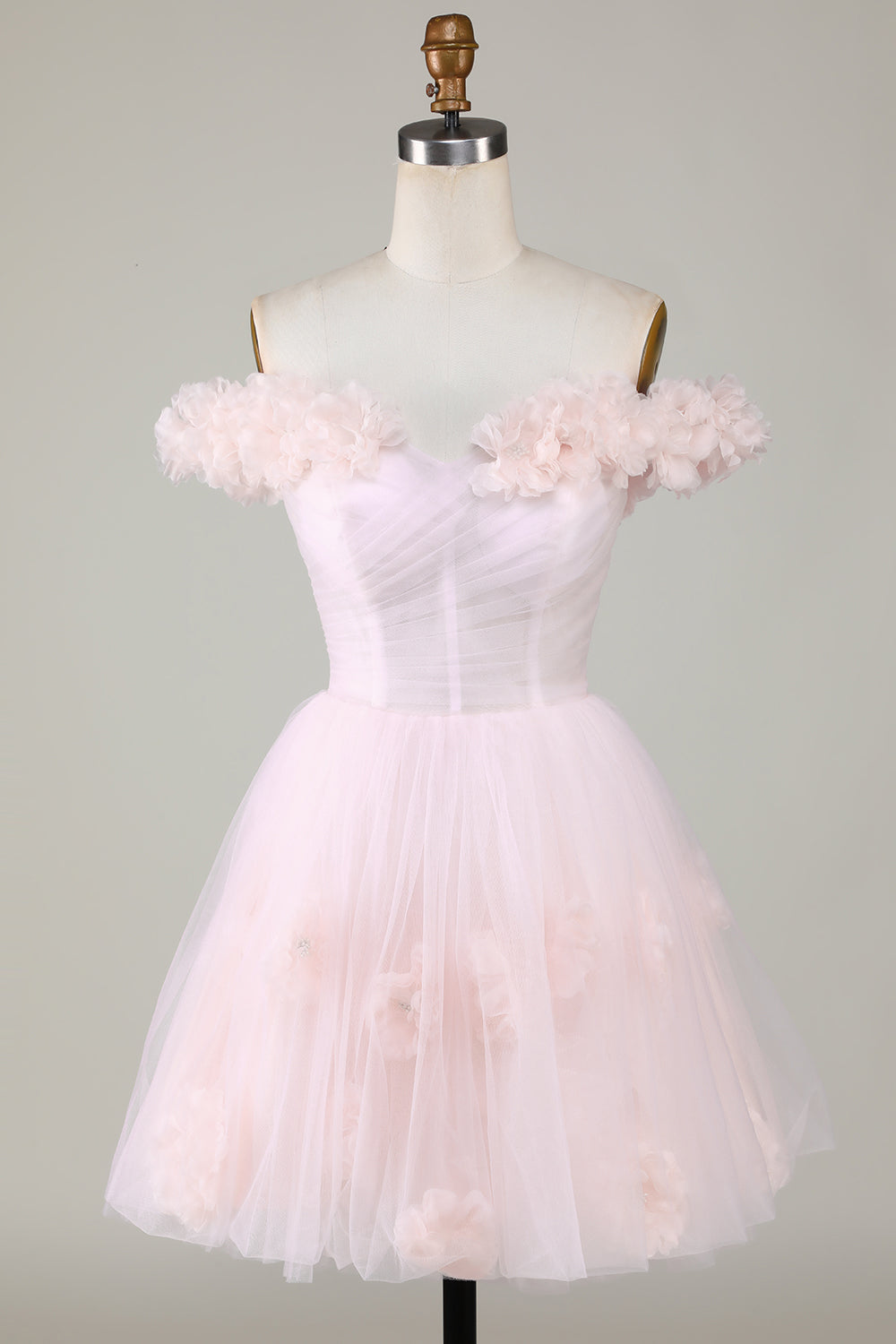 Cute A Line Off the Shoulder Pink Short Homecoming Dress with Flowers