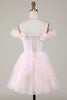 Load image into Gallery viewer, Cute A Line Off the Shoulder Pink Short Homecoming Dress with Flowers