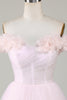 Load image into Gallery viewer, Cute A Line Off the Shoulder Pink Short Homecoming Dress with Flowers