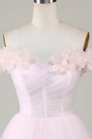 Load image into Gallery viewer, Cute A Line Off the Shoulder Pink Short Homecoming Dress with Flowers