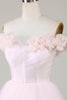 Load image into Gallery viewer, Cute A Line Off the Shoulder Pink Short Homecoming Dress with Flowers