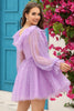 Load image into Gallery viewer, A Line V Neck Navy Short Homecoming Dress with Long Sleeves