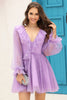 Load image into Gallery viewer, A Line V Neck Navy Short Homecoming Dress with Long Sleeves