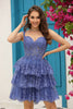 Load image into Gallery viewer, Sparkly Purple A-Line Lace Tiered Short Homecoming Dress