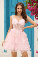 Load image into Gallery viewer, A Line Off the Shoulder Blue Corset Homecoming Dress with Lace