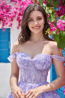 Load image into Gallery viewer, Sparkly Purple A-Line Lace Tiered Short Homecoming Dress