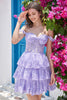 Load image into Gallery viewer, Sparkly Purple A-Line Lace Tiered Short Homecoming Dress
