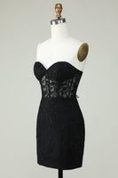 Load image into Gallery viewer, Bodycon Sweetheart Black Corset Short Homecoming Dress with Appliques