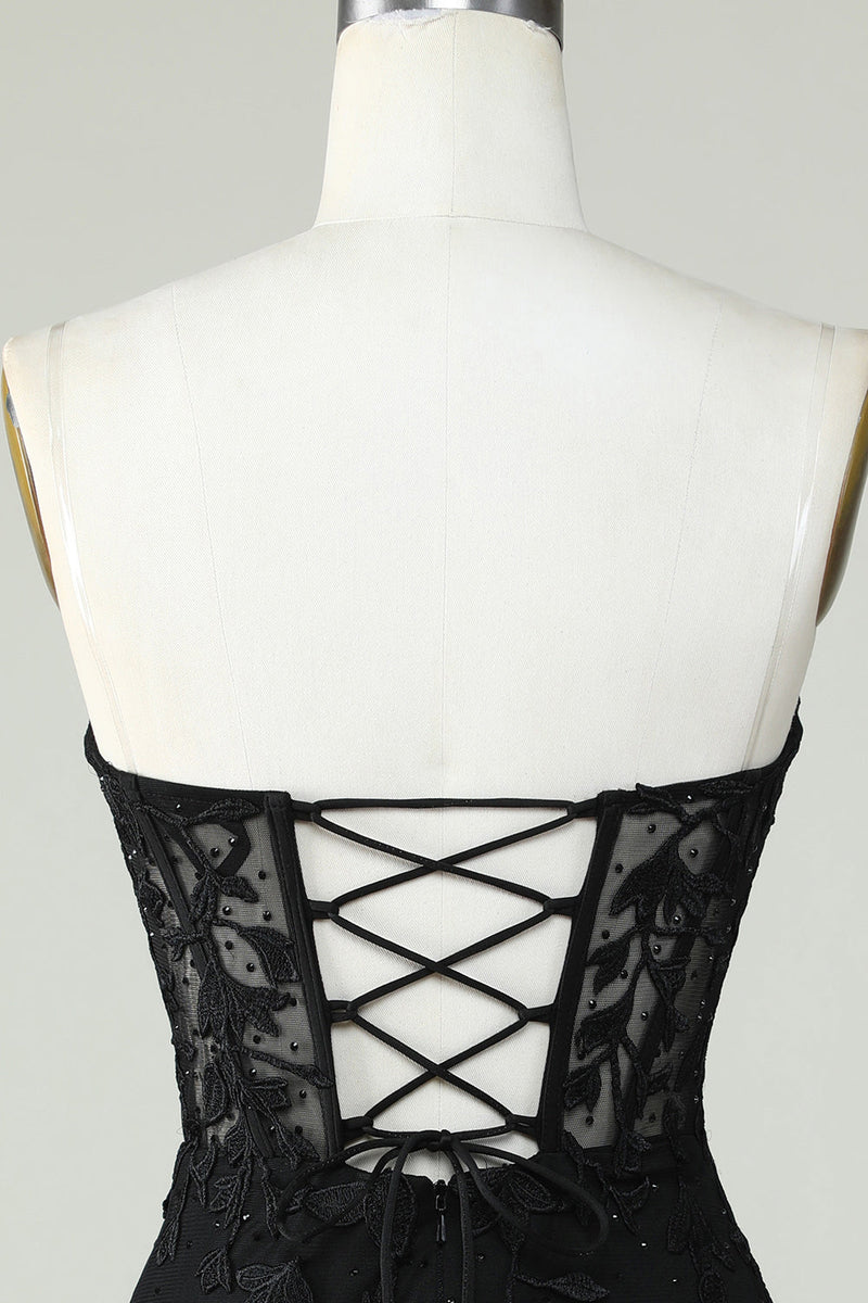 Load image into Gallery viewer, Bodycon Sweetheart Black Corset Short Homecoming Dress with Appliques