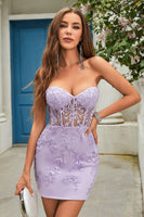 Load image into Gallery viewer, Sheath Sweetheart Purple Short Homecoming Dress with Appliques