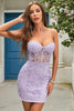 Load image into Gallery viewer, Sheath Sweetheart Purple Short Homecoming Dress with Appliques