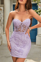 Load image into Gallery viewer, Sheath Sweetheart Purple Short Homecoming Dress with Appliques