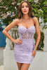 Load image into Gallery viewer, Sheath Sweetheart Purple Short Homecoming Dress with Appliques