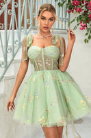 Load image into Gallery viewer, A Line Spaghetti Straps Green Short Homecoming Dress with Appliques