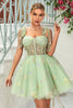 Load image into Gallery viewer, A Line Spaghetti Straps Black Short Homecoming Dress with Appliques