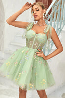 Load image into Gallery viewer, A Line Spaghetti Straps Green Short Homecoming Dress with Appliques