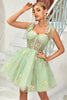 Load image into Gallery viewer, A Line Spaghetti Straps Black Short Homecoming Dress with Appliques