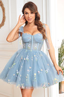 Load image into Gallery viewer, A Line Spaghetti Straps Green Short Homecoming Dress with Appliques