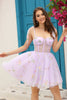 Load image into Gallery viewer, A Line Spaghetti Straps Grey Blue Short Homecoming Dress with Embroidery