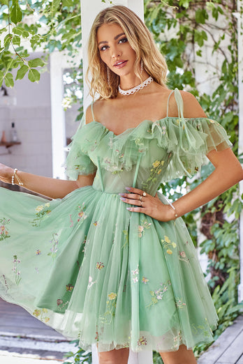 Lavender Corset A-Line Embroidered Tulle Short Homecoming Dress
