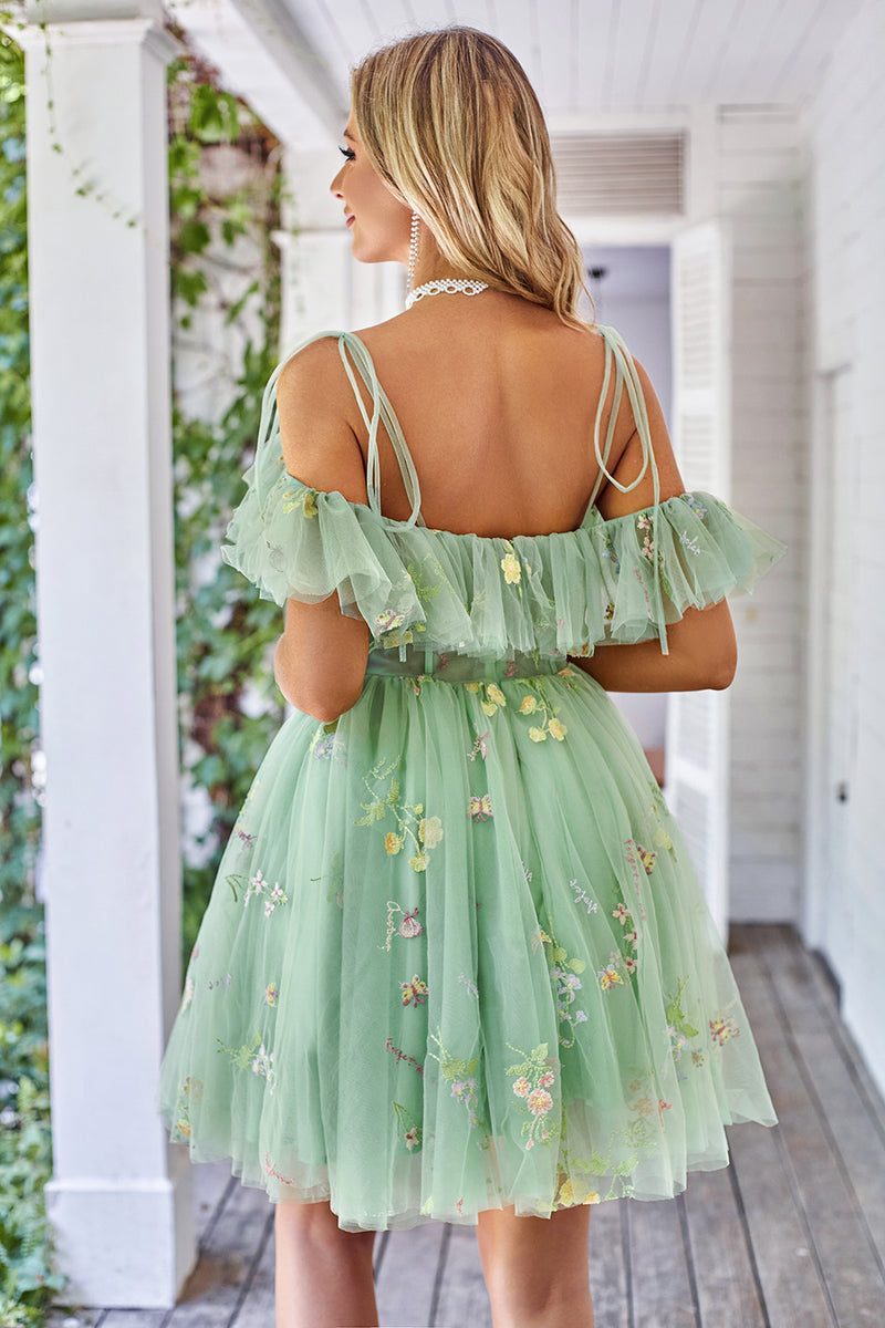 Load image into Gallery viewer, Lavender Corset A-Line Embroidered Tulle Short Homecoming Dress