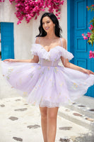Load image into Gallery viewer, Lavender Corset A-Line Embroidered Tulle Short Homecoming Dress